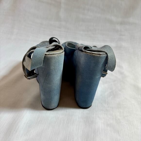 1970s Blue Leather Platform Heels Strappy Shoe 6" Heel Greek Leather by Alpi - Picture 12 of 12